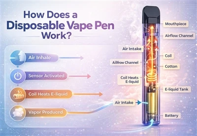 Conas a oibríonn peann vape indiúscartha?